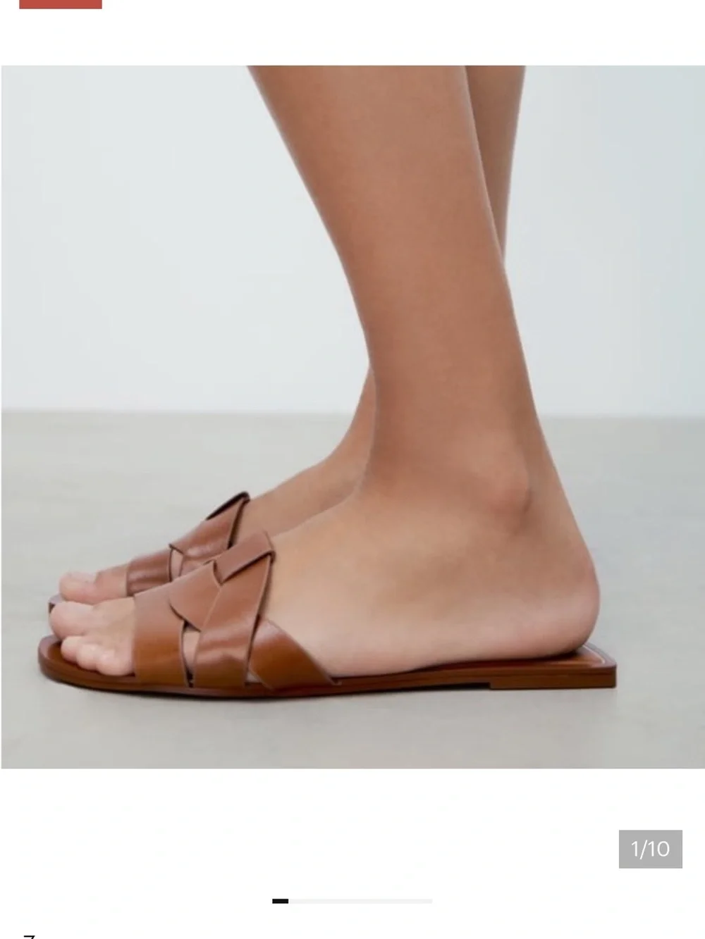Zara Brown Flat leather sandals with crossed straps at front, size 39